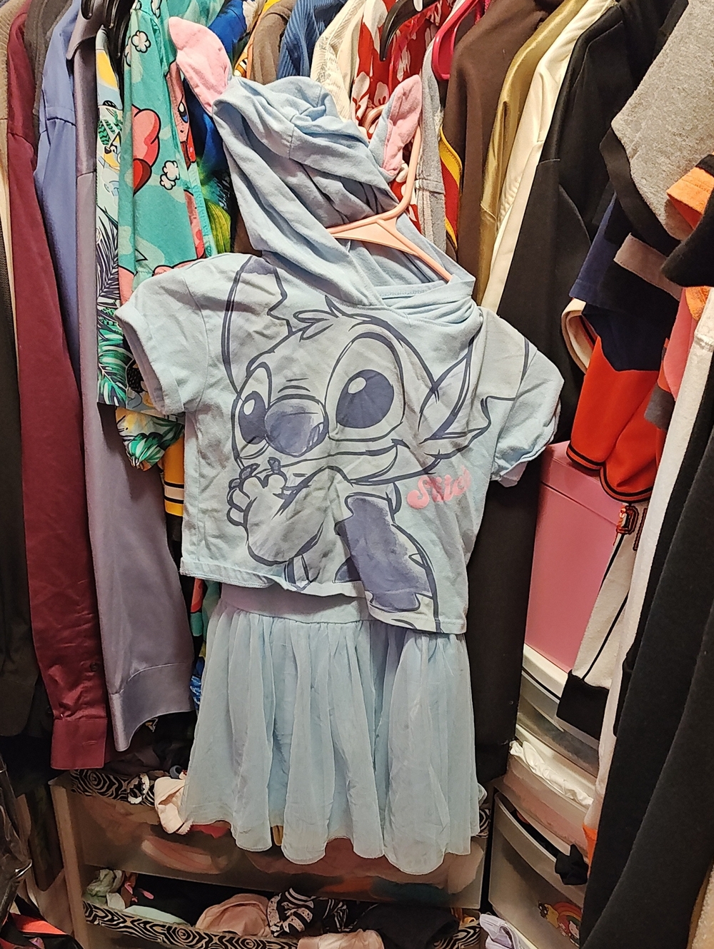 Disney Blue Stitch Hooded Skirt Set